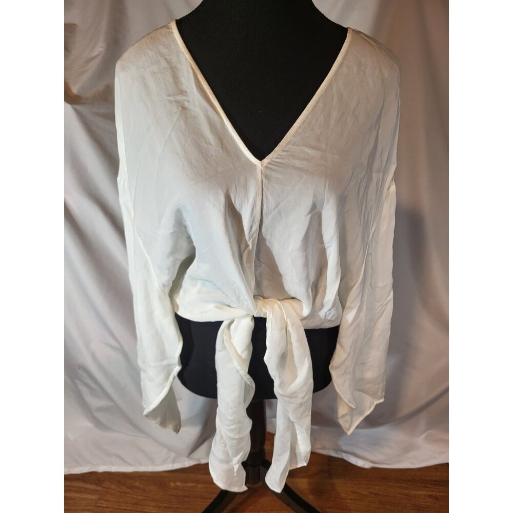 Sally Lapointe Size 4 White USA Tie Front Cupro Blouse